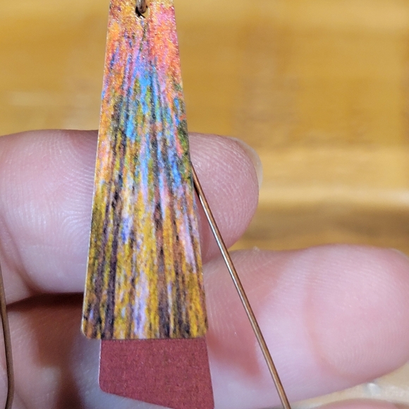 DC Designs NWT Handcrafted Copper Earrings Pierced Autumn Red Trees Nature Print - Picture 5 of 8